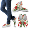 Red Hibiscus Tropical Flowers Men Canvas Slip On Shoes