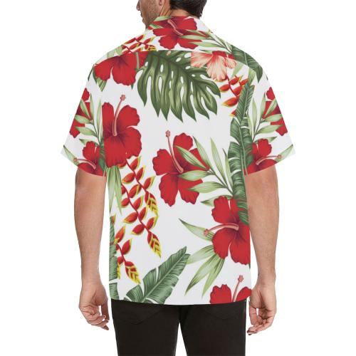Red Hibiscus Tropical Flowers Men Hawaiian Shirt