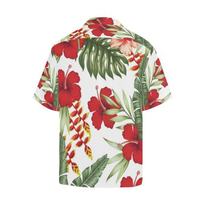 Red Hibiscus Tropical Flowers Men Hawaiian Shirt