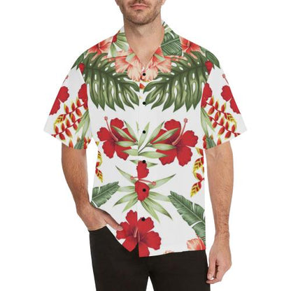 Red Hibiscus Tropical Flowers Men Hawaiian Shirt