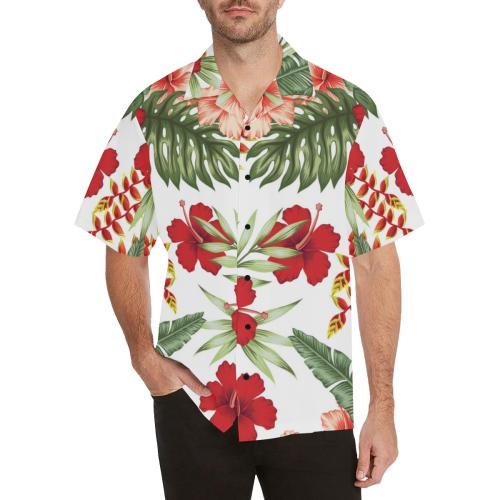 Red Hibiscus Tropical Flowers Men Hawaiian Shirt