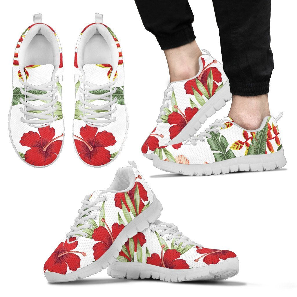 Red Hibiscus Tropical Flowers Men Sneakers