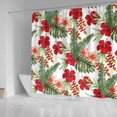 Red Hibiscus Tropical Flowers Shower Curtain