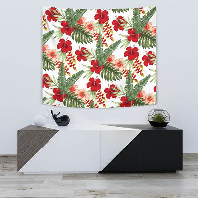 Red Hibiscus Tropical Flowers Wall Tapestry