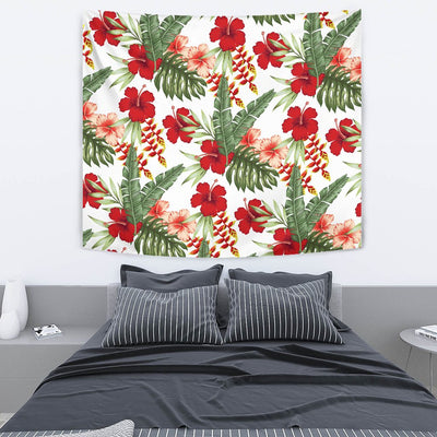 Red Hibiscus Tropical Flowers Wall Tapestry