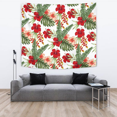 Red Hibiscus Tropical Flowers Wall Tapestry