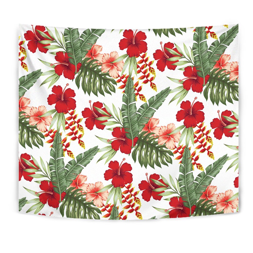 Red Hibiscus Tropical Flowers Wall Tapestry