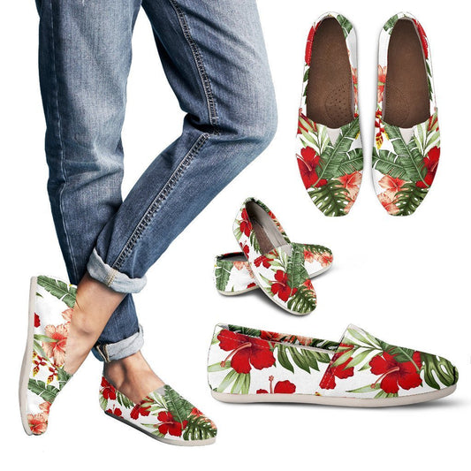 Red Hibiscus Tropical Flowers Women Casual Shoes-JorJune.com