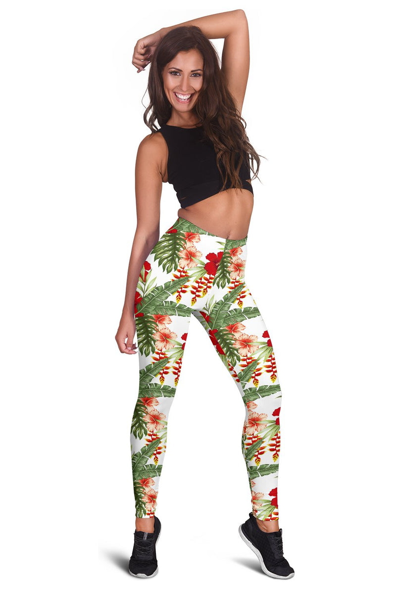 Red Hibiscus Tropical Flowers Women Leggings