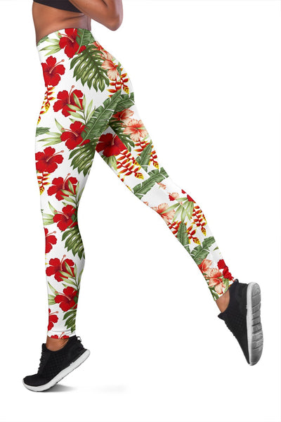 Red Hibiscus Tropical Flowers Women Leggings