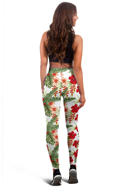 Red Hibiscus Tropical Flowers Women Leggings