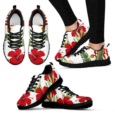 Red Hibiscus Tropical Flowers Women Sneakers