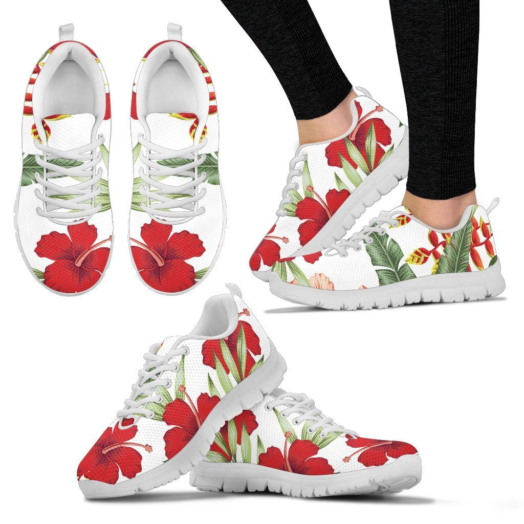 Red Hibiscus Tropical Flowers Women Sneakers