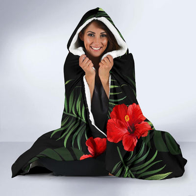 Red Hibiscus Tropical Hooded Blanket-JORJUNE.COM