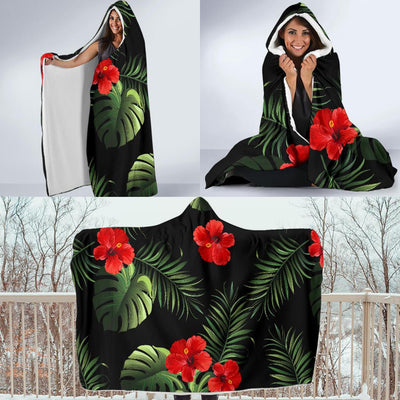 Red Hibiscus Tropical Hooded Blanket-JORJUNE.COM