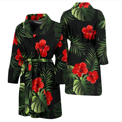 Red Hibiscus Tropical Men Bath Robe