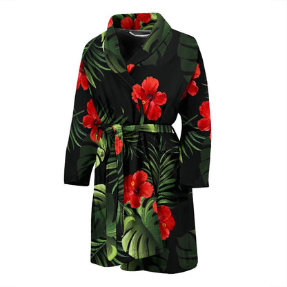 Red Hibiscus Tropical Men Bath Robe