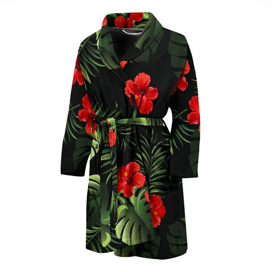 Red Hibiscus Tropical Men Bath Robe