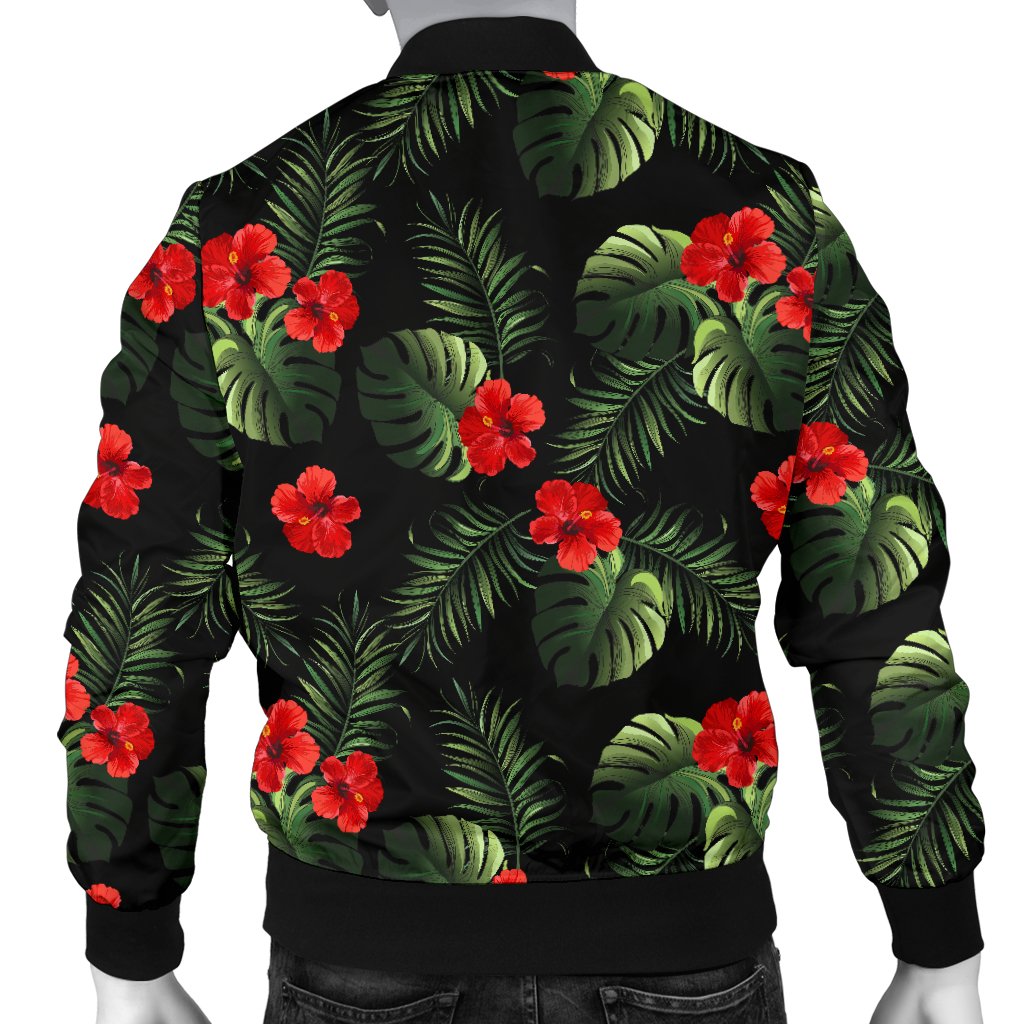 Red Hibiscus Tropical Men Casual Bomber Jacket
