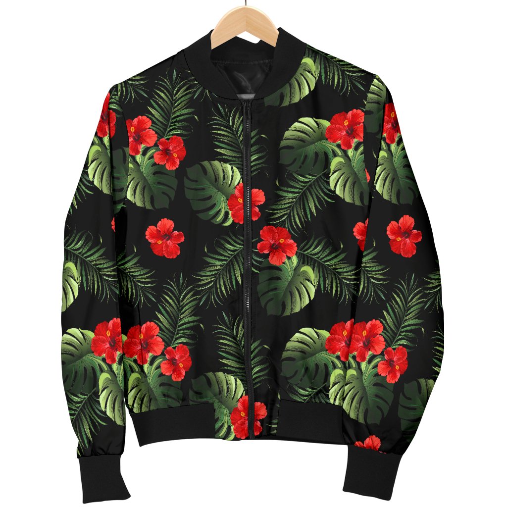 Red Hibiscus Tropical Men Casual Bomber Jacket
