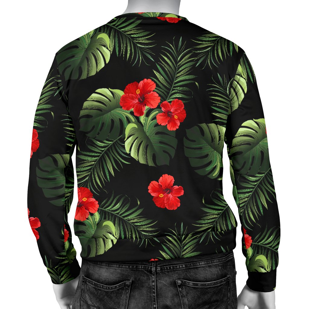 Red Hibiscus Tropical Men Crewneck Sweatshirt