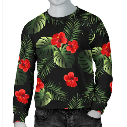 Red Hibiscus Tropical Men Crewneck Sweatshirt