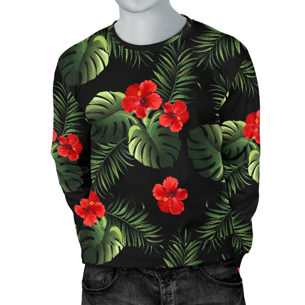 Red Hibiscus Tropical Men Crewneck Sweatshirt