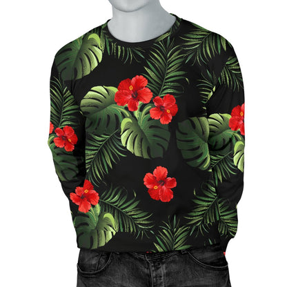 Red Hibiscus Tropical Men Crewneck Sweatshirt
