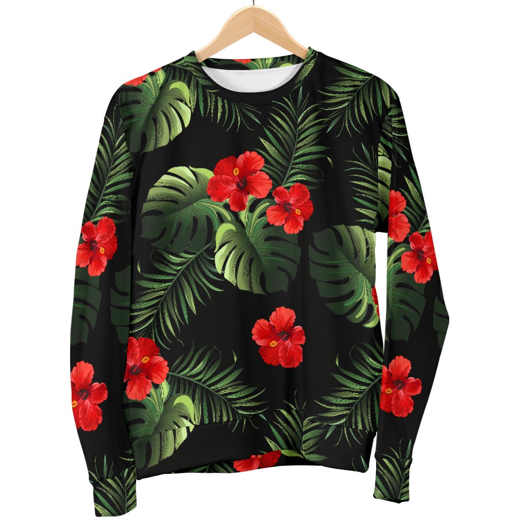 Red Hibiscus Tropical Men Crewneck Sweatshirt