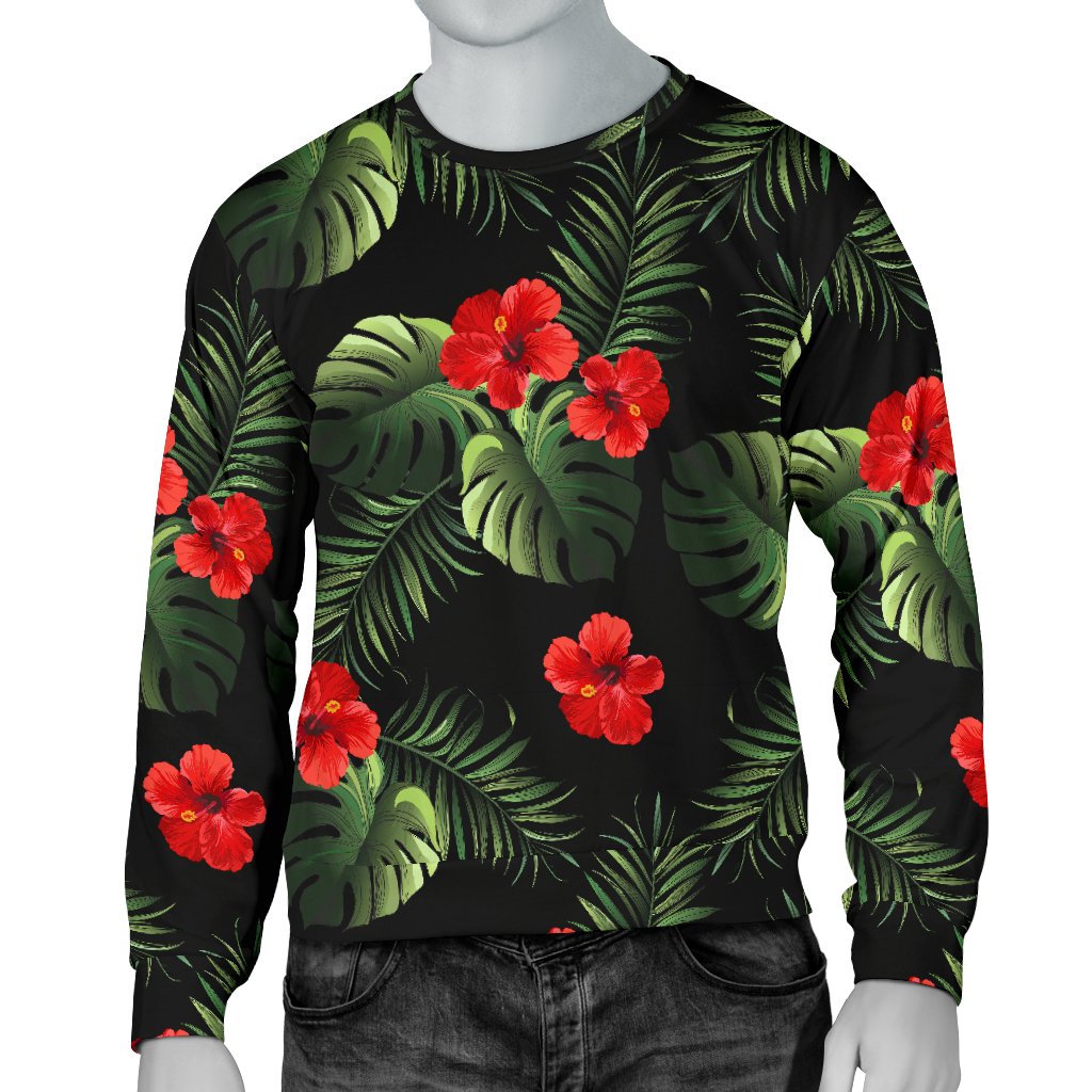 Red Hibiscus Tropical Men Crewneck Sweatshirt