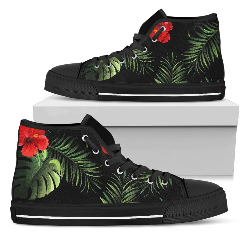 Red Hibiscus Tropical Men High Top Shoes