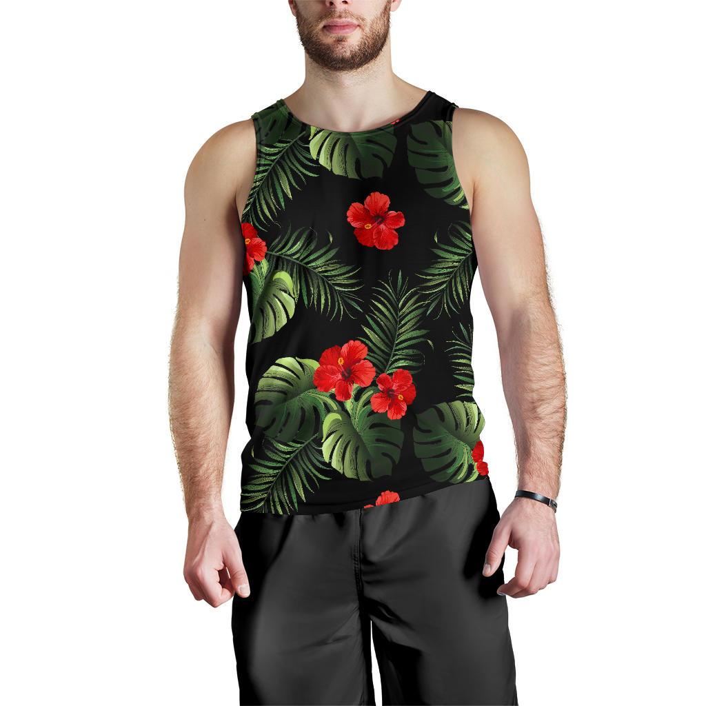 Red Hibiscus Tropical Men Tank Top