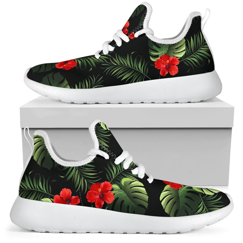 Red Hibiscus Tropical Mesh Knit Sneakers Shoes