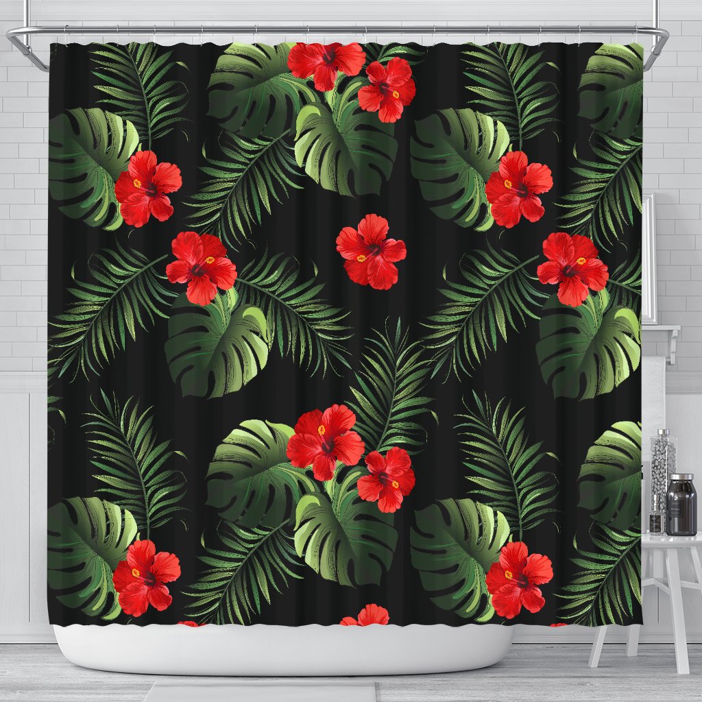 Red Hibiscus Tropical Shower Curtain