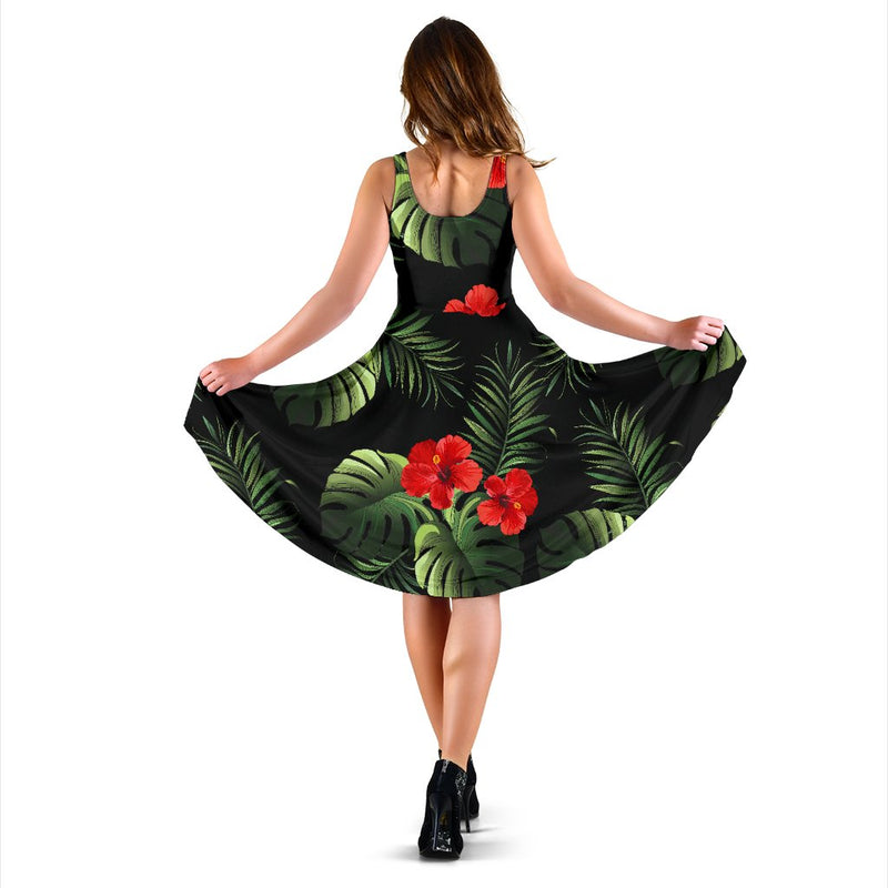 Red Hibiscus Tropical Sleeveless Mini Dress