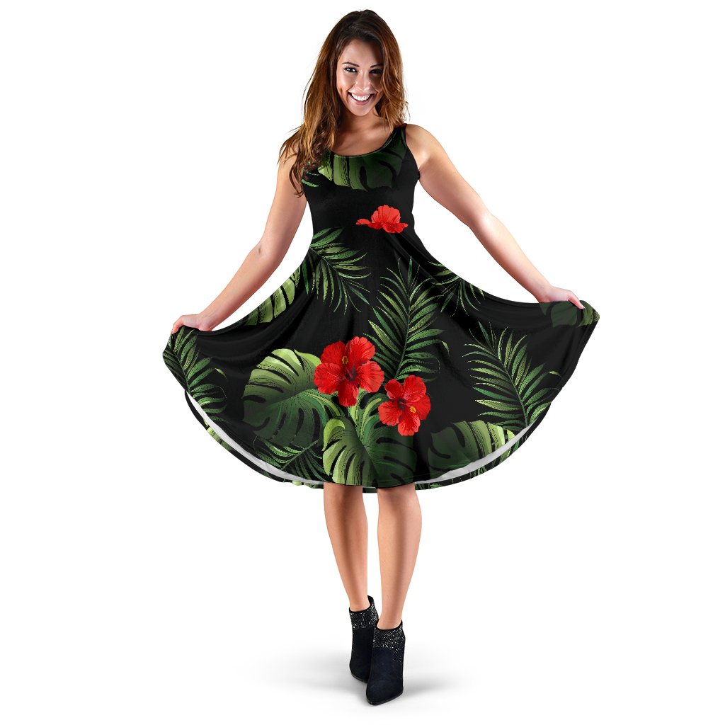 Red Hibiscus Tropical Sleeveless Mini Dress