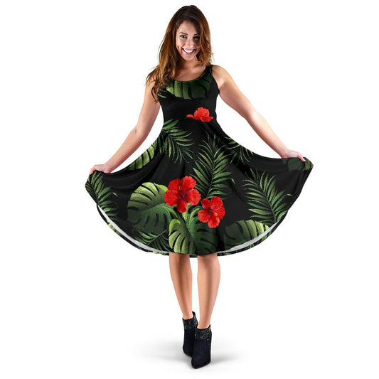 Red Hibiscus Tropical Sleeveless Mini Dress