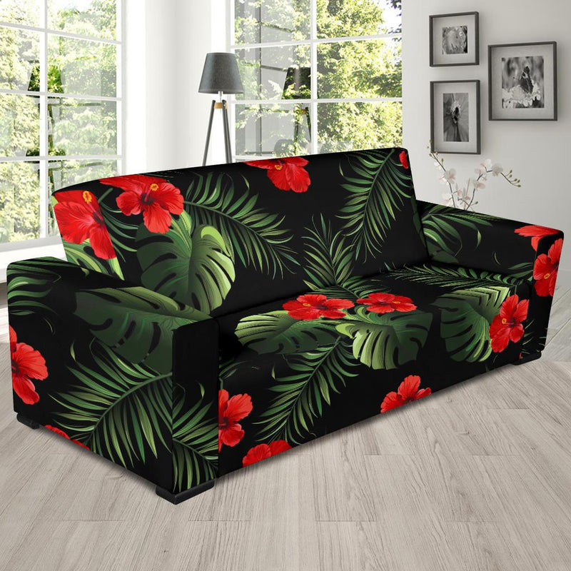 Red Hibiscus Tropical Sofa Slipcover-JORJUNE.COM