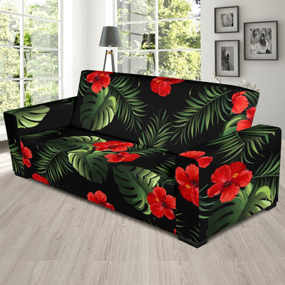 Red Hibiscus Tropical Sofa Slipcover-JORJUNE.COM