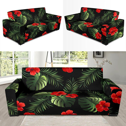 Red Hibiscus Tropical Sofa Slipcover-JORJUNE.COM
