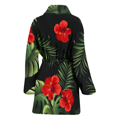 Red Hibiscus Tropical Women Bath Robe