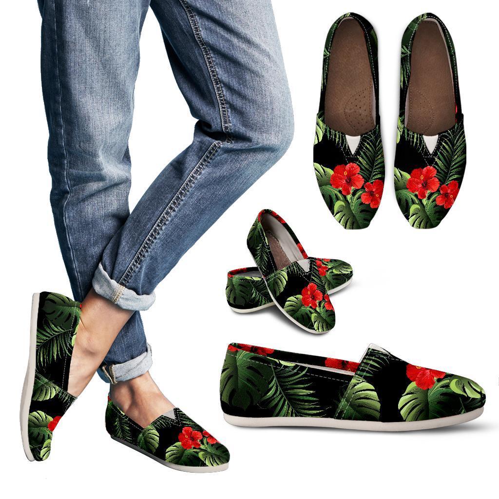 Red Hibiscus Tropical Women Casual Shoes-JorJune.com
