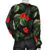 Red Hibiscus Tropical Women Crewneck Sweatshirt