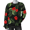 Red Hibiscus Tropical Women Crewneck Sweatshirt