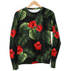 Red Hibiscus Tropical Women Crewneck Sweatshirt