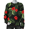 Red Hibiscus Tropical Women Crewneck Sweatshirt