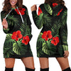 Red Hibiscus Tropical Women Hoodie Dress