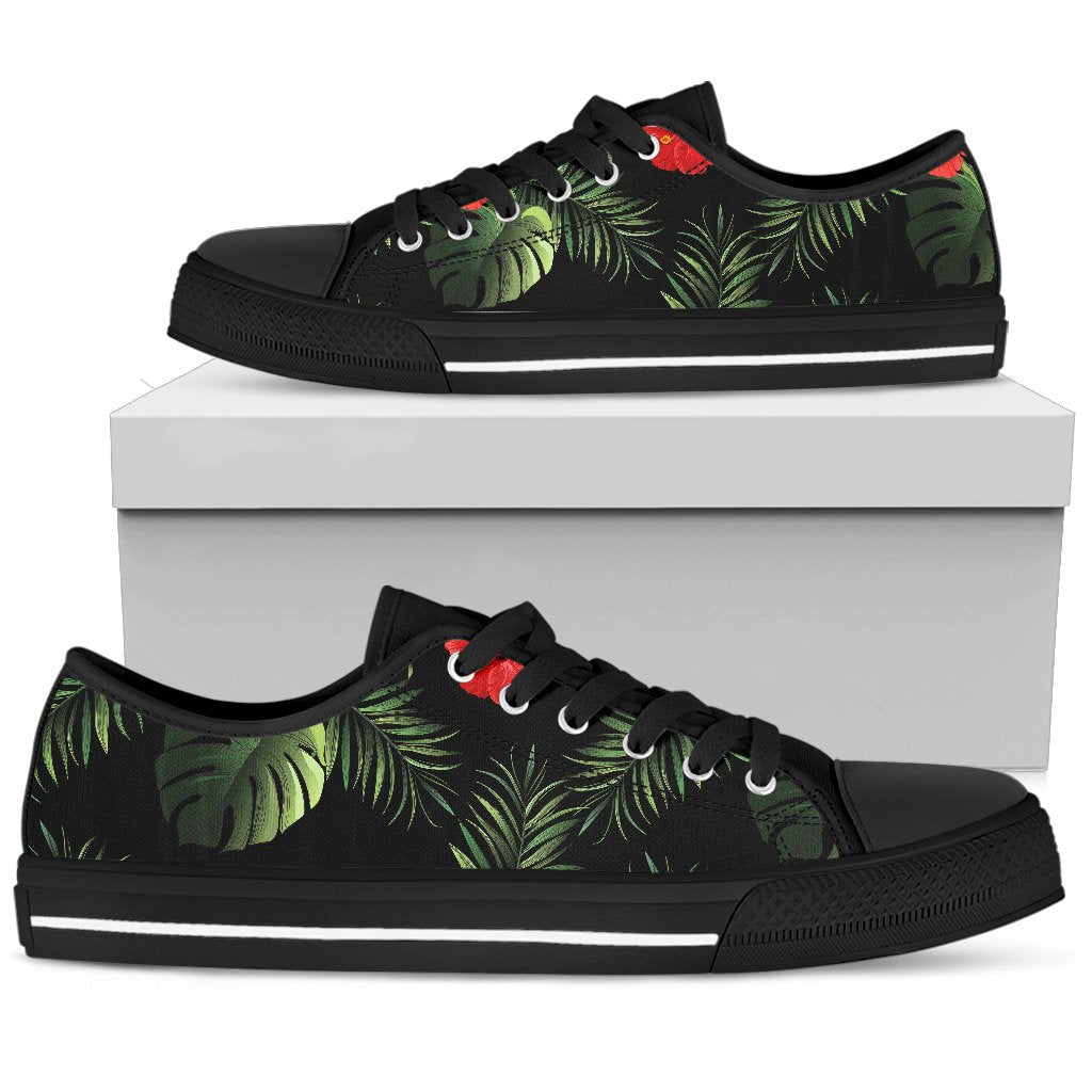 Red Hibiscus Tropical Women Low Top Shoes