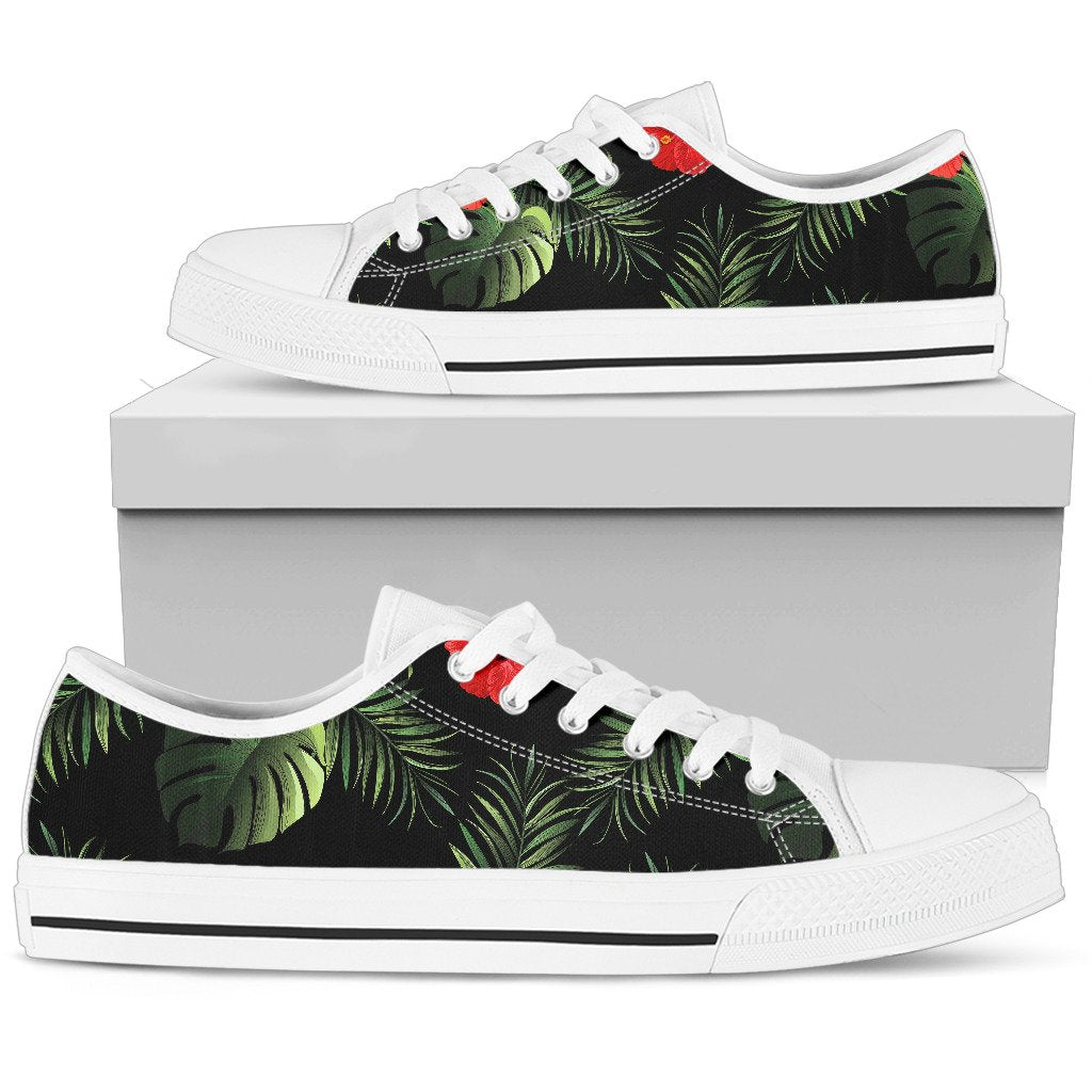 Red Hibiscus Tropical Women Low Top Shoes