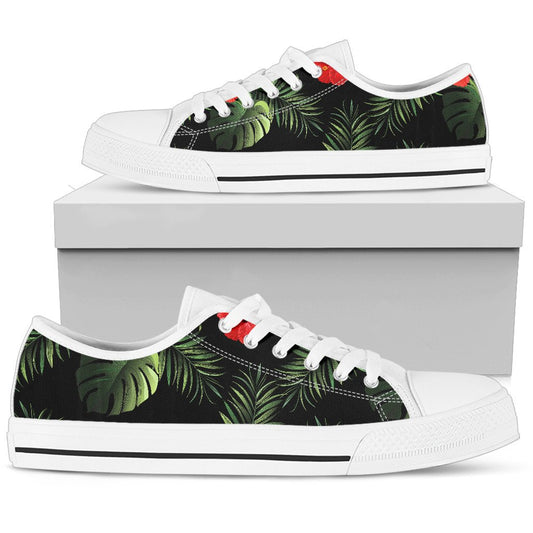 Red Hibiscus Tropical Women Low Top Shoes